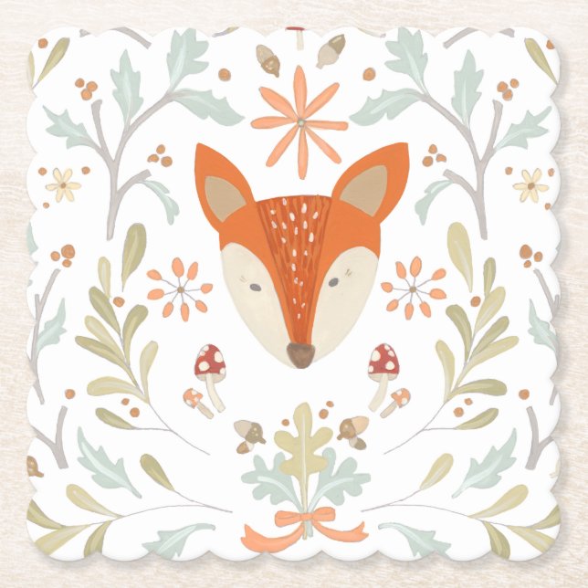 Whimsical Woodland Fox Paper Coaster (Front)
