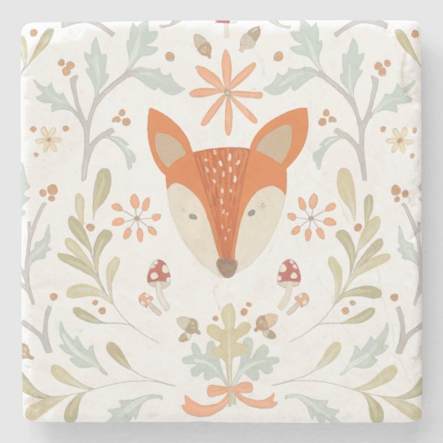 Whimsical Woodland Fox Stone Coaster (Front)