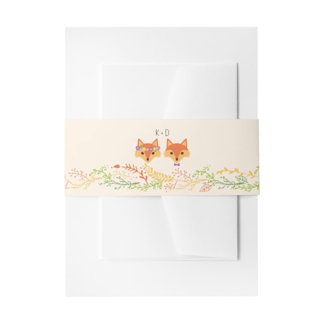 Whimsical Woodland Foxes (Ivory) Rustic Wedding Invitation Belly Band (Front Example)
