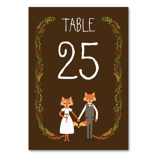 Whimsical Woodland Foxes Wedding Information Card (Front)