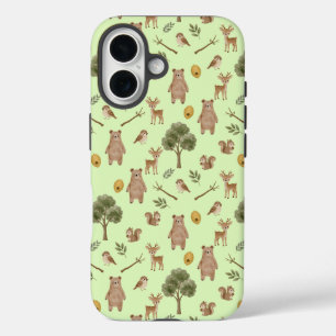 Whimsical Woodland Friends Watercolor Pattern iPhone 16 Case
