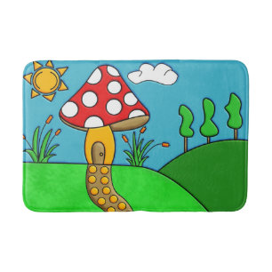 Whimsical Woodland Fungi Art Bath Mat