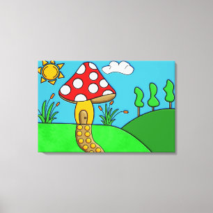 Whimsical Woodland Fungi Art Canvas Print