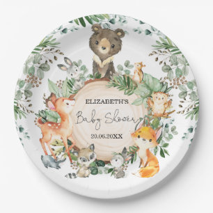 Whimsical Woodland Greenery Animals Baby Shower Paper Plate