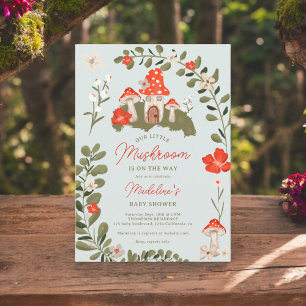 Whimsical woodland mushrooms floral baby shower invitation