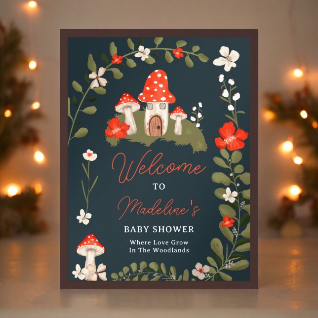 Whimsical woodland mushrooms floral baby shower poster (Whimsical woodland mushrooms floral baby shower poster)