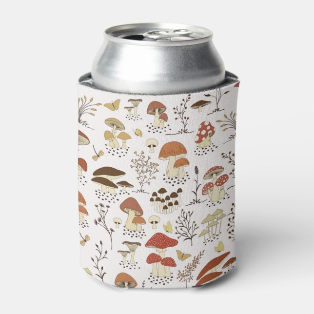 Whimsical Woodland Mushrooms Pattern Can Cooler (Can Front)