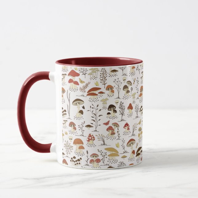 Whimsical Woodland Mushrooms Pattern Mug (Left)