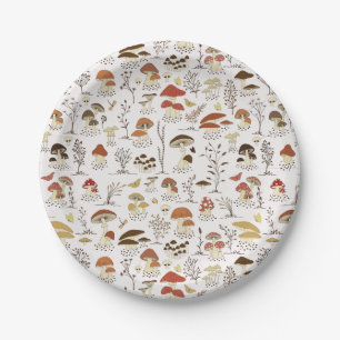 Whimsical Woodland Mushrooms Pattern Paper Plate