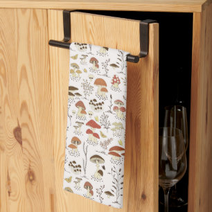 Whimsical Woodland Mushrooms Pattern Tea Towel