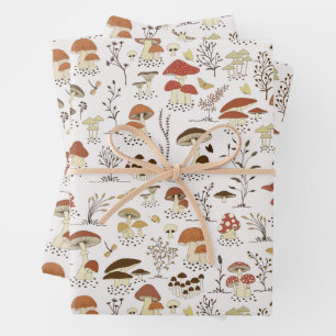 Whimsical Woodland Mushrooms Pattern Wrapping Paper Sheet