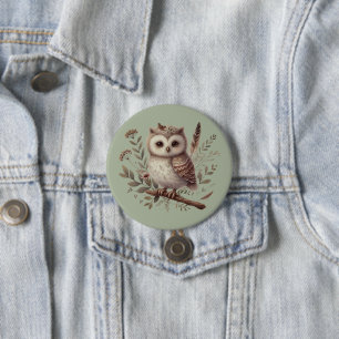 Whimsical Woodland Owl Botanical Illustration 7.5 Cm Round Badge