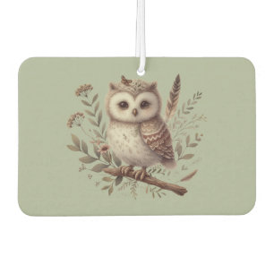 Whimsical Woodland Owl Botanical Illustration Car Air Freshener