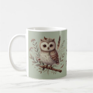 Whimsical Woodland Owl Botanical Illustration Coffee Mug