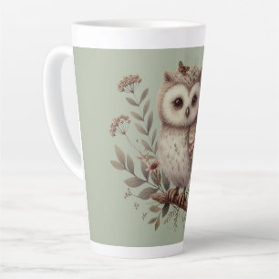 Whimsical Woodland Owl Botanical Illustration Latte Mug