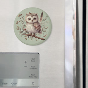 Whimsical Woodland Owl Botanical Illustration Magnet