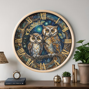 Whimsical Woodland Owl Family Boho Nursery Decor Clock