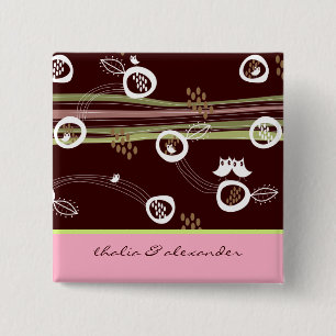 Whimsical Woodland Owls Family Wedding Button