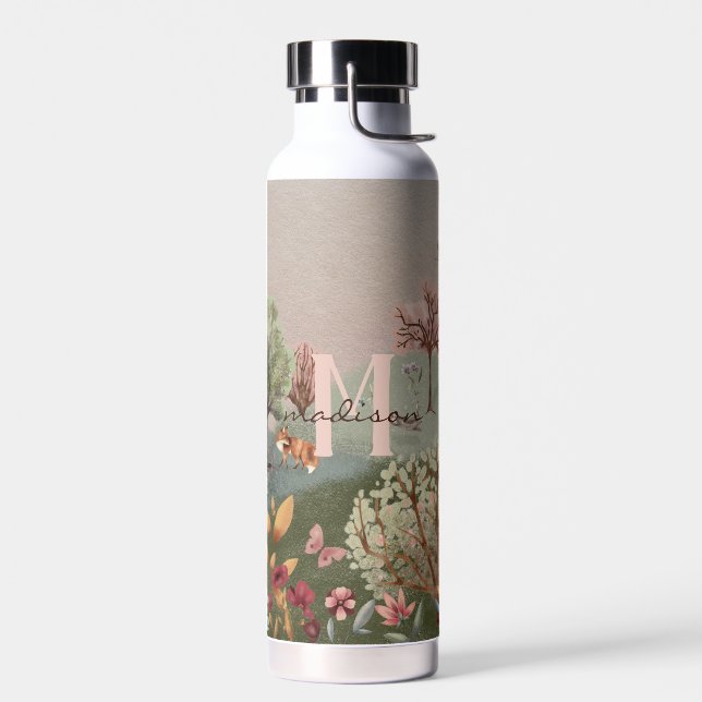 Whimsical Woodland Scene Coloured Pencil Water Bottle (Left)