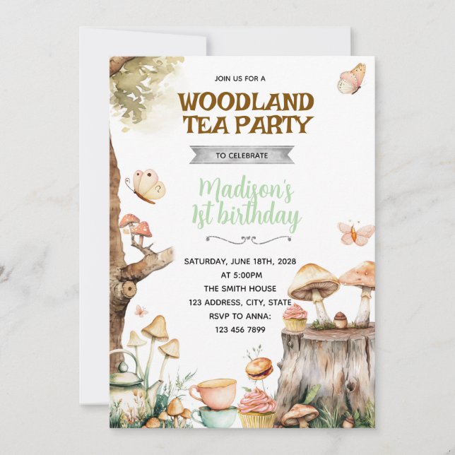 Whimsical Woodland Tea party invite (Front)