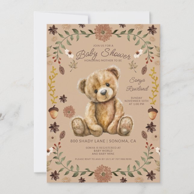 Whimsical Woodland Teddy Bear Baby Shower Invitation (Front)