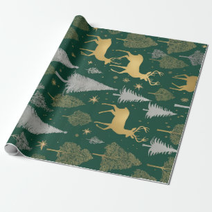 Whimsical woodland-themed wrapping paper golden