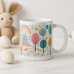 Whimsical Woodland Trees Easter Spring Rainbow Art Large Coffee Mug