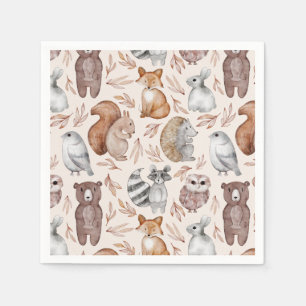 Whimsical Woodland Watercolor Animals Party Napkin