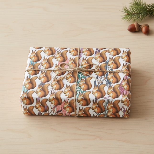 Whimsical Woodland Wrapping Paper Sheet (Whimsical Woodland Squirrel Gift Wrap)