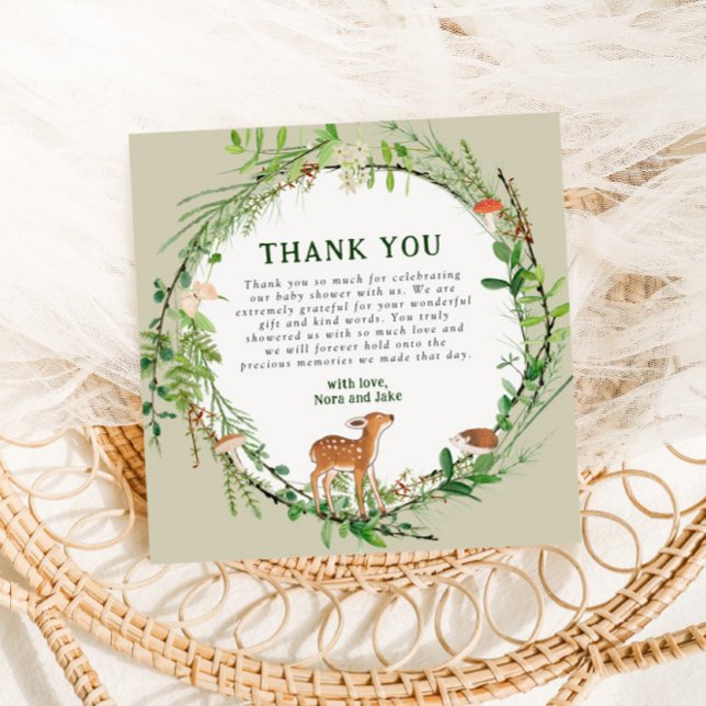 Whimsical Woodland Wreath Baby Shower  Thank You Card (Creator Uploaded)