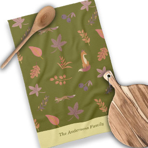 Whimsical Woodlands Fall Vibes Personalise Family Tea Towel