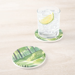 Whimsical Woods   Forest Watercolor Landscape Coaster