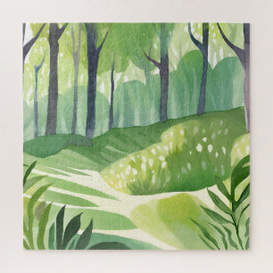 Whimsical Woods Forest Watercolor Landscape Jigsaw Puzzle