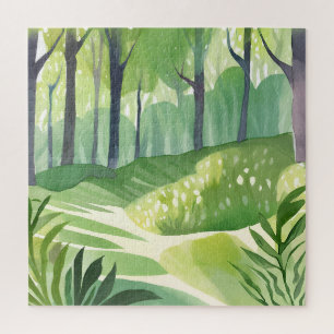 Whimsical Woods Forest Watercolor Landscape Jigsaw Puzzle