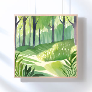 Whimsical Woods   Forest Watercolor Landscape Poster