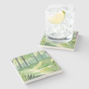 Whimsical Woods   Forest Watercolor Landscape Stone Coaster