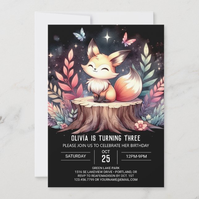 Whimsical Woods Fox Birthday Invitation (Front)