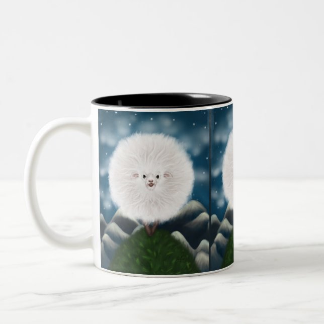 Whimsical Woolly: Silly Super Fluffy Sheep on the  Two-Tone Coffee Mug (Left)