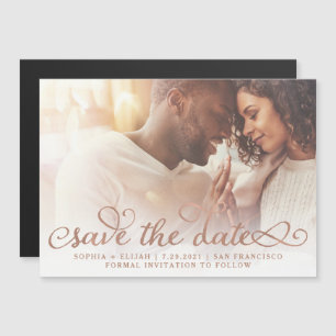 Whimsical Words   Rose Gold Photo Save The Date Magnetic Invitation