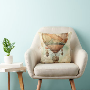 Whimsical World Globe Balloon Antique Teal Cushion