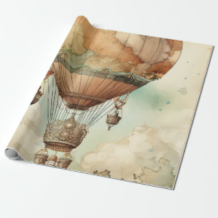 Whimsical World Globe Balloon Antique Teal Wrapping Paper
