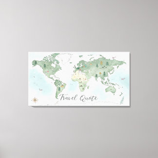 Whimsical World Map Wall Art – Watercolor Nature 