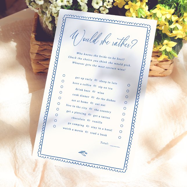 Whimsical Would She Rather Bridal Shower Game (Card Front Mock-up)