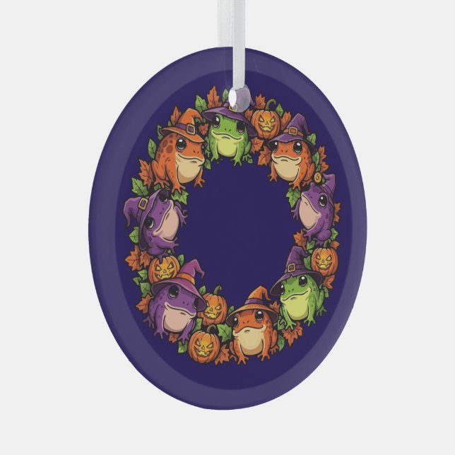 Whimsical Wreath Adorned With Toads Jackolanterns Glass Tree Decoration (Front Right)
