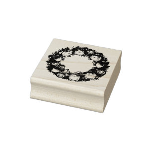 Whimsical Wreath Adorned With Toads Jackolanterns Rubber Stamp