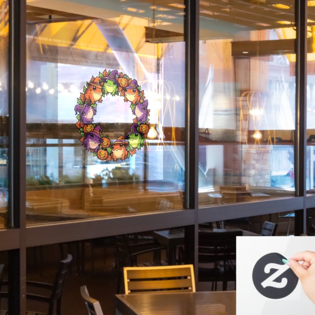 Whimsical Wreath Adorned With Toads Jackolanterns Window Cling (Restaurant Window)