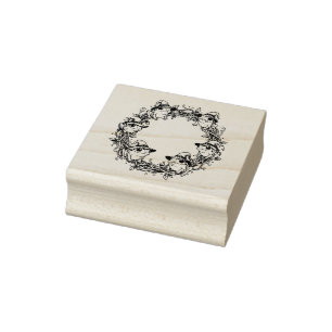 Whimsical Wreath Adorned With Witchy Toads Rubber Stamp