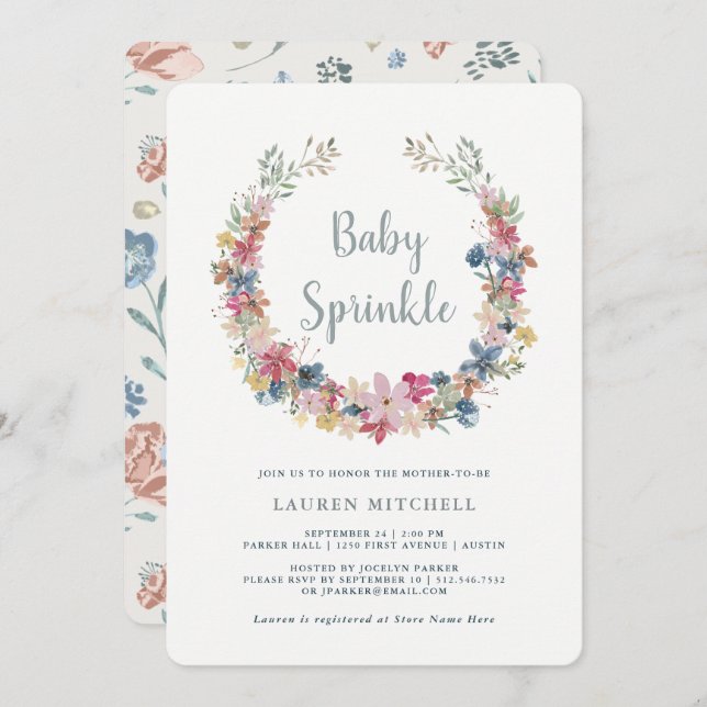 Whimsical Wreath | Floral Baby Sprinkle Invitation (Front/Back)