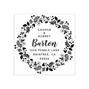 Whimsical Wreath Return Address Rubber Stamp