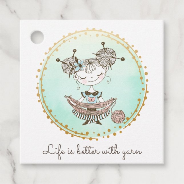 Whimsical Yarn Lover Girl  Favour Tags (Front)